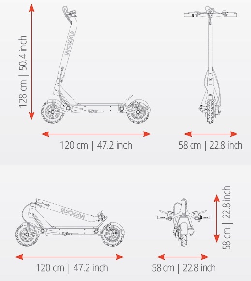 graphic displays scooter dimensions open and folded away