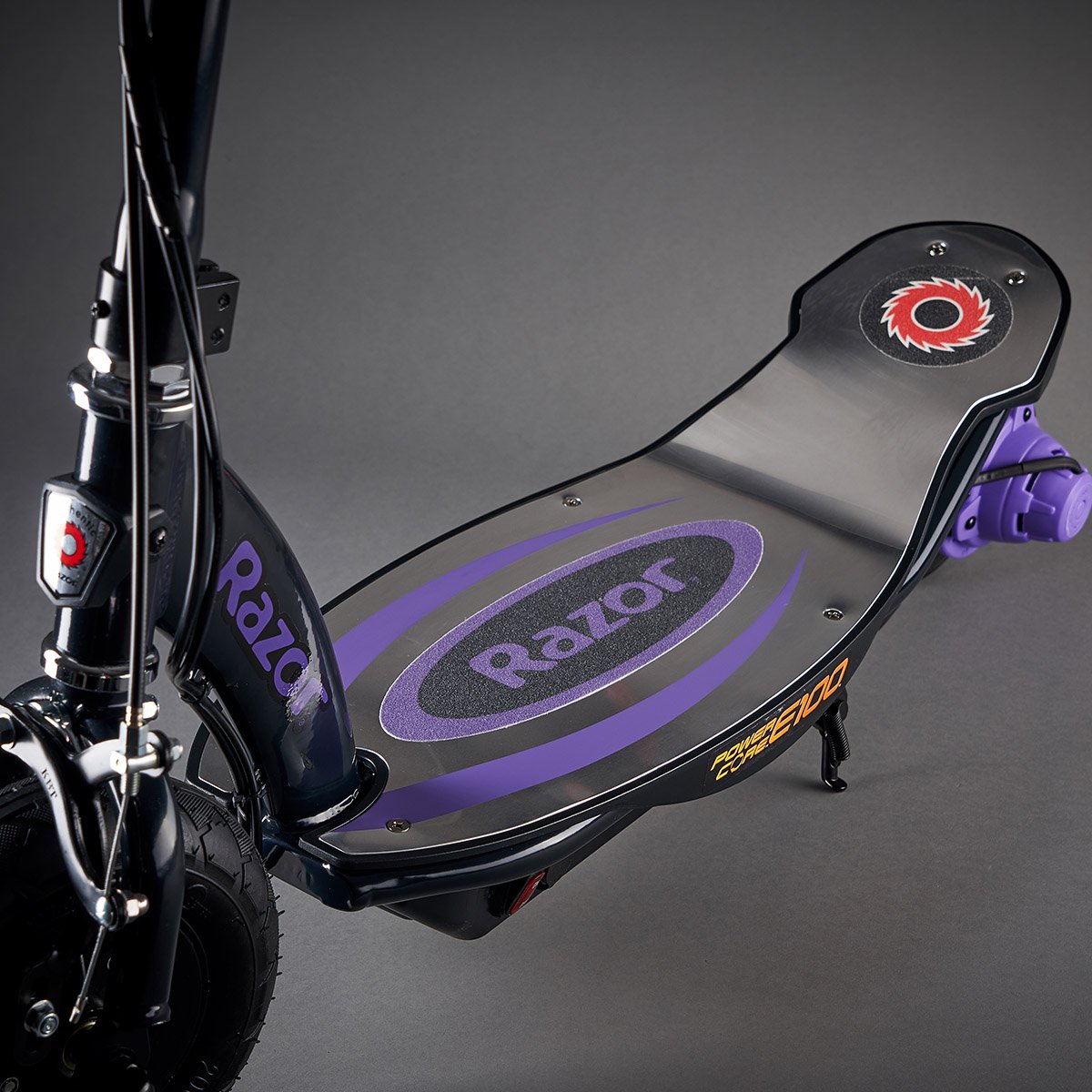 Purple Razor e100 scooter for 9 and 10 year old children. 